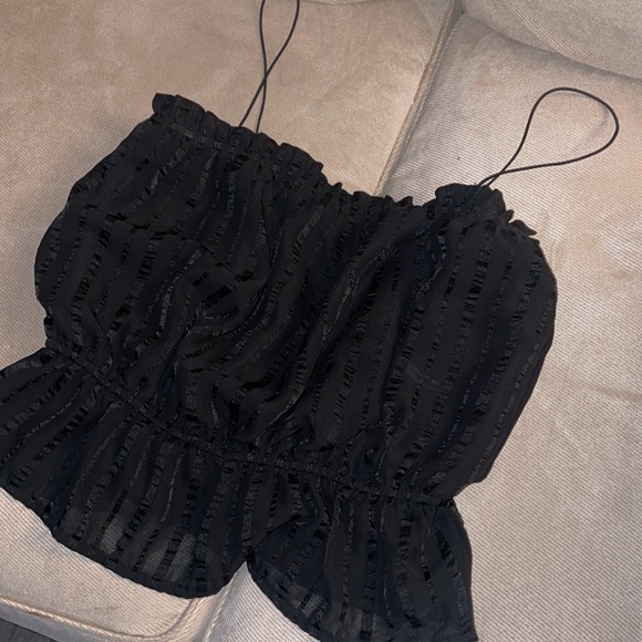 LULUS Hyde Black Striped Ruffled Crop Top - Picture 4 of 5